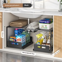 Armoire de cuisine multifonctionnelle rétractable à double couche Support de rangement en métal avec vaisselle Support pour évier de cuisine