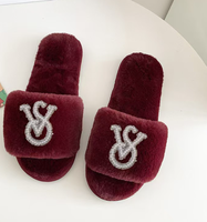 Chaussons fourrés à bout ouvert pour femmes, avec strass scintillants, chauds et doux, en peluche, pour l'intérieur
