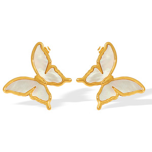 Pendientes de mariposa con concha blanca, aleación de zinc dorada, joyería de moda para mujer - Product Image 5