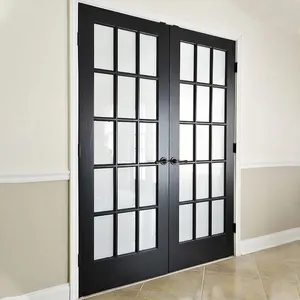 התאמה אישית פנים דלת כפולה מעץ דלתות פנים מודרניות עם דלתות צרפתיות מזכוכית לבית