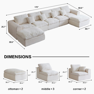 Oversized Sectional for Living Room U-Shaped Boneless <b>Cloud</b> Couch with Deep Seat Compressed in a Box for Home - Product Image 2