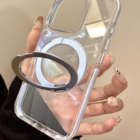 Étui de téléphone transparent de luxe avec support magnétique rotatif à 360 degrés en TPU pour iPhone 17 16 15 Pro Max – Coque antichoc transparente