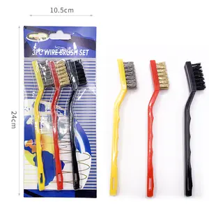 DS2479 3pcs Brass Stainless Steel Nylon Brushes for Cleaning Rust Removal Dirt Paint Scrubbing Small Metal Brush Gap Wire Brush
