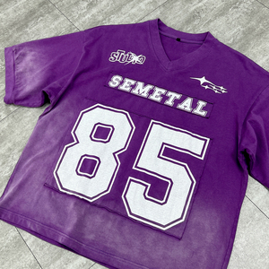 เสื้อยืดผ้าฝ้ายวินเทจโอเวอร์ไซส์ลายพระอาทิตย์จางหายไปเสื้อยืดปักไหล่แบบกำหนดเองเสื้อยืดสตรีทแวร์ซักกรด - Product Image 3