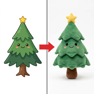 Figurine en peluche sapin de Noël anthropomorphe, feuillage vert doux à plusieurs niveaux, joues rosées cousues, étoile jaune en relief, cadeau de Noël, jouet - Product Image 1