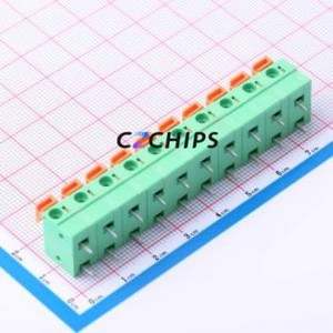 DB142R-7.62-10P-GN Spring Terminal Block Bent Lead Through Hole,P=7.62mm Connector 1x10P 7.62mm Green 10P - Product Image 1