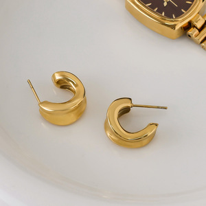Pendientes de aro cóncavos de acero inoxidable, chapados en oro de 18 quilates, diseño geométrico, joyería de moda para mujer - Product Image 4