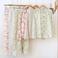 Nouvelle conception de pyjama pour femmes à manches longues avec imprimé floral, tissu 100% coton, doux et respirant, ensemble de pyjama pour femmes