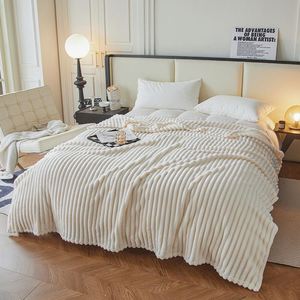 Custom Logo Brand Personalized Throw 100% Polyester Plush Fleece with Solid Stripe Winter Bedding for <b>Bed</b> <b>Sofa</b> - Product Image 1