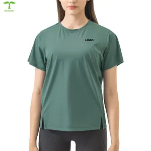 Factory New Arrival Custom Women Fitness Yoga Wear Round Neck Breathable Sports T-shirt Quick Dry Short-sleeved Top