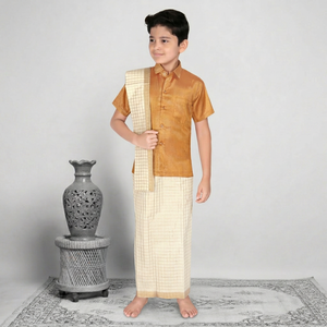 Conjunto de Dhoti de Algodón para Niños con Angavastram, Ropa Étnica Tradicional India para Bodas, Largo hasta el Tobillo, Corte Regular, Ropa Infantil - Product Image 1