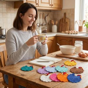 Handmade Crochet Chicken Coasters Funny Stuffed Animal-Themed Drink Coasters for Home <b>Desk</b> Decor Tabletop Protection-Crazy - Product Image 2
