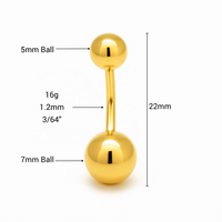 Piercings de Ombligo con Bola de Oro Amarillo JJ Bravo al por Mayor, Bonitos, de 9k, 10k, 14k, 18k, con Poste de 12mm para Mujeres y Hombres, Regalo