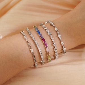Moq 1 Uds Femme de gama alta 925 plata esterlina 8A circón Baguette corte Cz completo diamante montaje tenis pulsera conjunto - Product Image 3