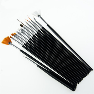 Lot de 15 pinceaux à ongles en nylon à manche noir, type éventail, pour la sculpture, la peinture florale au gel et le design de cristaux - Product Image 1