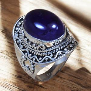 Bague en argent sterling 925 avec sertissage en bélière de forme ovale, pierre précieuse améthyste, bague en pierre précieuse faite à la main, bijoux en argent pour femme, vente en gros - Product Image 1