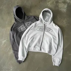 Zip Up Hoodie Custom Design Plus Size Distressed Embroidery Cotton Unisex Oversized Hoodies Manufacturers Hoodies