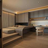 Lit plateforme tatami sur mesure avec armoires de rangement pour chambres modernes