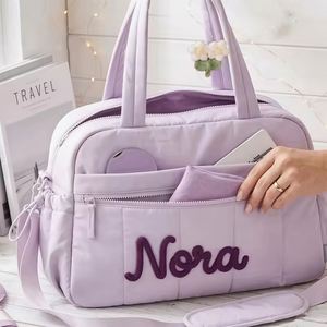 Personalized Quilted Nylon Hand Knitted <b>Weekender</b> <b>Bag</b>, Large Capacity Women Travel Tote Overnight Gym <b>Bag</b>, Gift for <b>Ladies</b> - Product Image 2