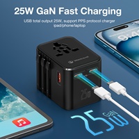 Adaptateur de voyage multi-prises Wontravel 2500W AC Type D avec chargeur USB PD 25W et chargeur de montre