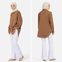 Großhandel Dubai Abaya Muslim Frauen Kleid Tunika Tops Langarm Casual Modest Satin Seiden hemden Muslim Blusen