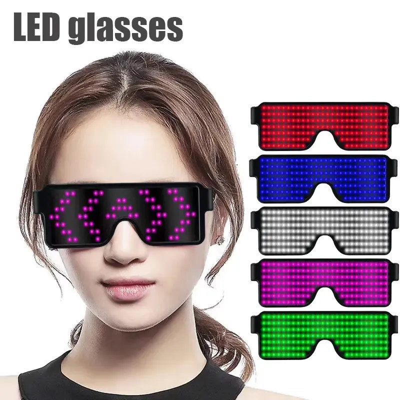Magic Glasses -Fancy USB LED Wireless rave glasses with Flashing LED Display Glowing Luminous Glasses for Christmas