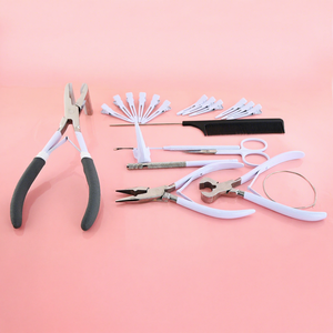 Kit d'outils pour extensions capillaires à chaud, 9 pièces : Perles en acier, Pince à sertir pour extensions adhésives, Pinces, Crochet de sectionnement, Boucle de maintien au doigt - Product Image 1