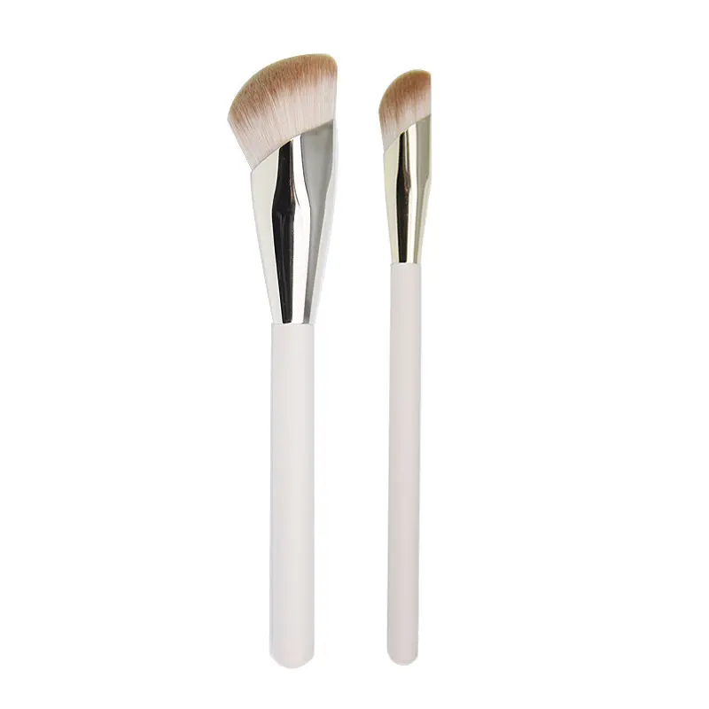 VLIYA 2 Pcs Pink Custom Logo Angled Round Best Concealer Brush For Eyes Foundation Brush For Liquid Touch Concealer Brush