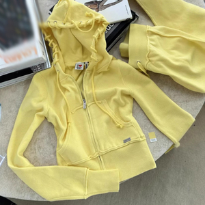 Setelan pakaian wanita mode baru desain kustom Logo bordir jaket ritsleting celana keringat kasual mode 2 potong setelan olahraga lembut wanita - Product Image 4