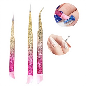 Pince à ongles pour nail art, applicateur de stickers, outil de manucure DIY en silicone et acier inoxydable, durable, usage commercial - Product Image 3