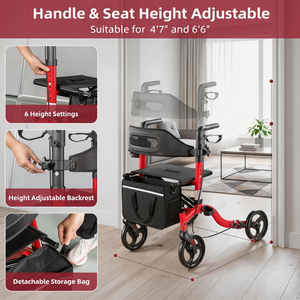 Rollator <strong>Walker</strong> with <strong>Seat</strong> <strong>for</strong> Seniors, 16" Breathable Fabric <strong>Seat</strong> 350lbs, Foldable 4 Wheel Rolling <strong>Walker</strong>, 8" All Terrain Wheels - Product Image 4