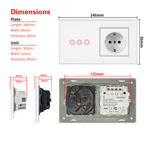 Ubaro 146 Euro Standard Touch <b>Switch</b> Socket With <b>Usb</b> Port Wi-Fi Control 146x86mm - Product Image 3