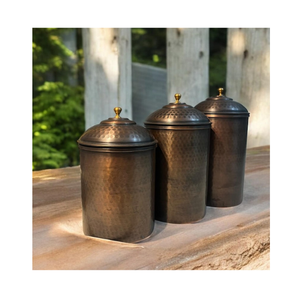 Handcrafted Copper Spice Canisters Cylinder Shape Airtight Lids Industrial Design Kitchen <b>Storage</b> - Product Image 1