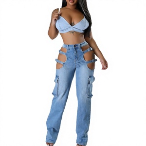 Oferta Especial: Conjunto de Dos Piezas de Mezclilla para Mujer y Adolescente, Estilo Urbano, Jeans y Top, Mezclilla Lavada de Alta Calidad, Algodón, Venta al Por Mayor, MOQ Bajo - Product Image 1