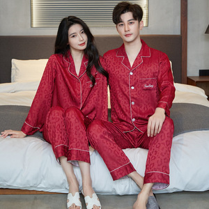 Pijamas de pareja para mujer, primavera/otoño, poliéster, satén, transpirable, conjunto de manga larga con estampado de leopardo, talla grande para <span class=keywords><strong>hombre</strong></span>, holgado - Product Image 2