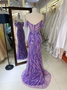 New America vente en gros LA marque hors épaule perles robe africaine robe pour robes <span class=keywords><strong>de</strong></span> bal violet - Product Image 4