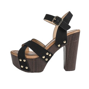 Sandales à talons pour femmes, bout ouvert, talon épais, plateforme, boucle, tendance mode, couleur unie, cuir microfibre, bride arrière, talon haut 3-5 - Product Image 5