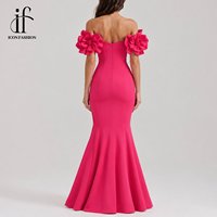 Robe de soirée sirène rouge rosé à fleurs 3D, épaules dénudées, col cœur, longueur ras du sol, pour mariage, banquet, bal de promo