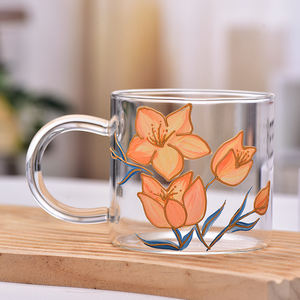 <span class=keywords><strong>Grande</strong></span> <span class=keywords><strong>tasse</strong></span> en verre moderne <span class=keywords><strong>sans</strong></span> poignée ni couvercle, avec un motif floral mignon, design écologique dessiné à la main, pour adultes, usage domestique - Product Image 5