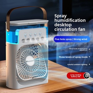 Five-Hole Small <b>Fan</b> for Office Student Dormitory Strong Wind with Light Humidify Function for Household Use - Product Image 3