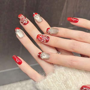 Faux ongles du <span class=keywords><strong>Nouvel</strong></span> <span class=keywords><strong>An</strong></span> chinois, ongles artificiels rouges et dorés, effet feu d'artifice, diamant, faits à la main, à presser - Product Image 1