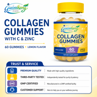 Gummies de collagène à marque privée avec vitamine C et zinc, 60 unités, saveur citron, fabricant de compléments alimentaires OEM ODM pour marques