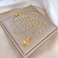 Produits prêts à être expédiés, collier en acier inoxydable plaqué or 18 carats, entièrement serti de micro-diamants en zircone, coquille creuse, perle, pour femmes
