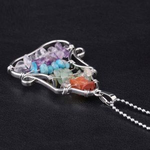 Hot bán Chakra chip Đá chữa bệnh Mặt dây chuyền <span class=keywords><strong>silvertone</strong></span> 7 màu chip đá tự nhiên Vòng cổ với chuỗi - Product Image 4