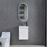 Petit meuble-lavabo moderne en bois flottant avec miroir LED ovale, écologique, pour usage hospitalier et appartements européens secondaires