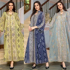 Orta doğu Eid moda mütevazı müslüman abiye arap Dubai müslüman kadınlar pullu işlemeli Jalabiya kaftan elbiseler