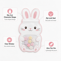 Pochette zippée personnalisée en forme d'animal de dessin animé avec fenêtre transparente, sac à collation refermable pour enfants, cadeau de bonbons, découpe spéciale en Mylar