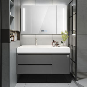 Light gray smart bathroom cabinet storage <b>mirror</b> cabinet white countertop sink <b>wall</b>-mounted cabinet body - Product Image 1