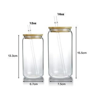 DB 25PCS 16oz Sublimation peut de bière en forme de chope en verre avec couvercle en bambou dégradé irisé et paille - Product Image 2