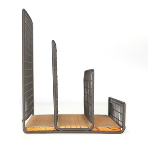 Porte-revues de papeterie de bureau rétro en métal noir à 3 fentes accessoires de bureau multifonctionnels grilles panier de rangement en bois - Product Image 5